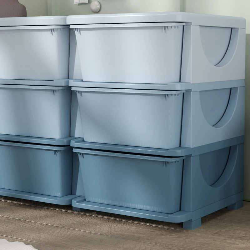 Qaba 3 Tier Kids Toy Organizer and Storage Bins with 9 Plastic Drawers, Blue