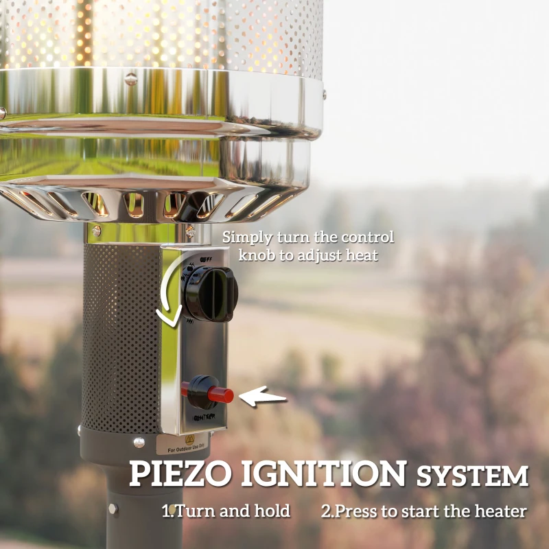 Outsunny 48000 BTU Portable Outdoor Propane Heater, Free Standing Adjustable Patio Gas Heater with Tip-over Protection and Wheels for Garden, 32.3" x 32.3" x 87.8", Grey