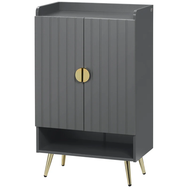 HOMCOM Entryway Shoe Storage Cabinet, Narrow Shoe Cabinet with Adjustable Shelves and Open Shelf for 15 Pairs of Shoes, Grey
