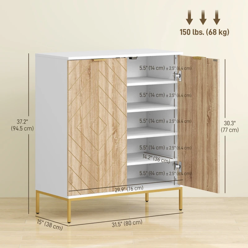 HOMCOM Shoe Storage Cabinet for 15 Pairs, Freestanding Shoe Cabinet with Doors and Adjustable Shelves for Hallway, White