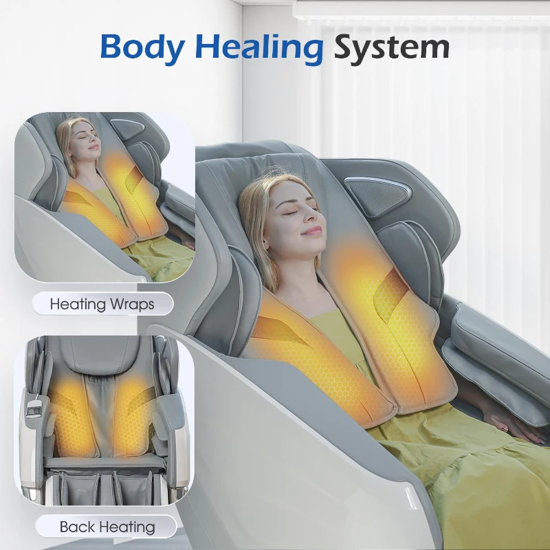 BOSSCARE Zero Gravity Massage Chair with Back Heating, 3D Massage Rollers, AI Voice, App Control Dual SL Track Full Body Recliner, Gray