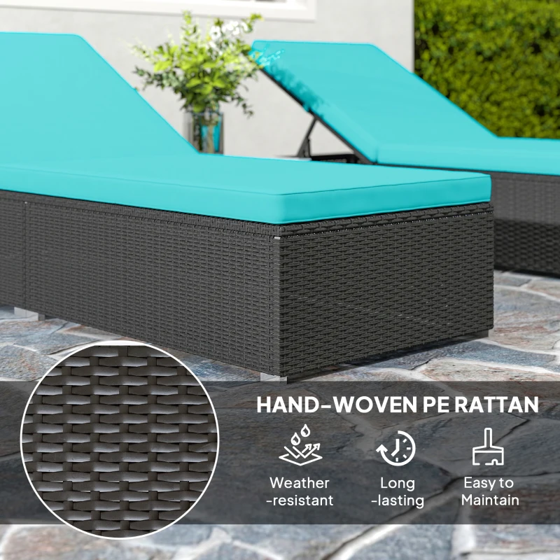 Outsunny 3pc Rattan Lounge Chair Set with Side Table Outdoor Patio Synthetic Rattan Wicker Sun Bed Set with Cushion