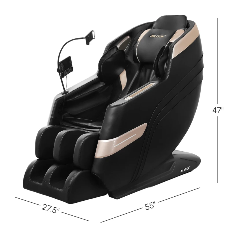 Massage Chair Recliner with Zero Gravity, Full Body Air Pressure, Automatic Modes, Heating Function, Bluetooth Audio, 55" D x 27.5" W x 47" H, Black