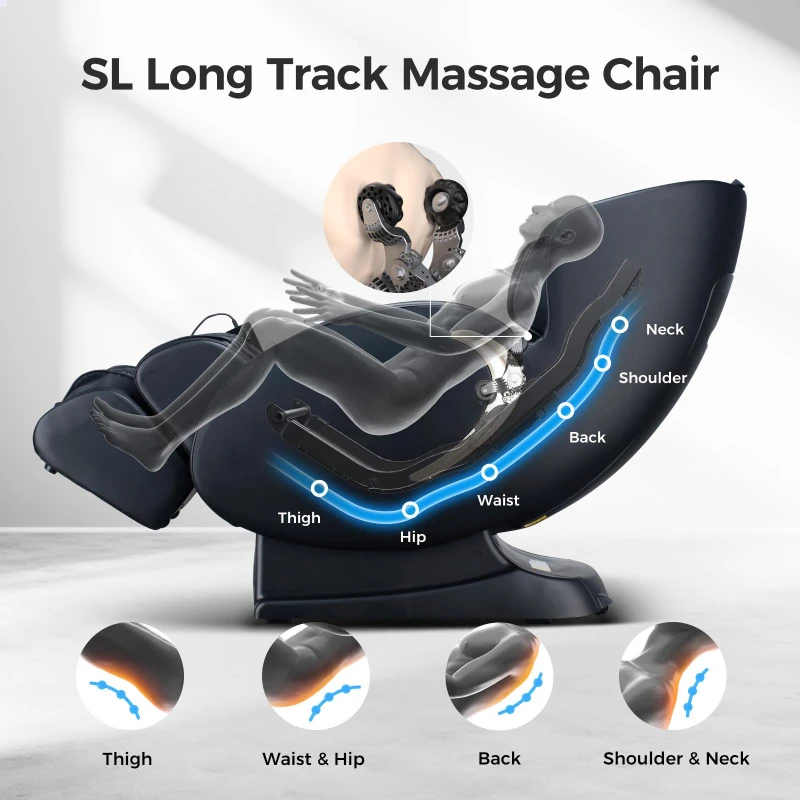 BOSSCARE 3D Zero Gravity Massage Chair with Voice and App Control, Back Heating, Full Body Shiatsu Recliner, 52" L x 29" W x 43" H, Black