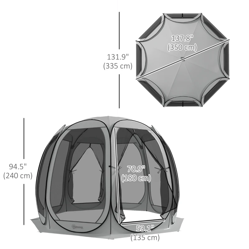 Outsunny 11' x 11.5' Screen Tent, Pop Up Camping Gazebo with Portable Carry Bag and 2 Doors, Grey