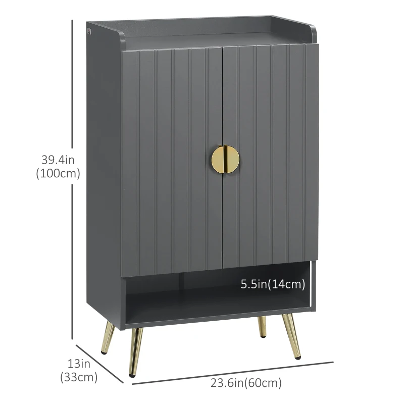 HOMCOM Entryway Shoe Storage Cabinet, Narrow Shoe Cabinet with Adjustable Shelves and Open Shelf for 15 Pairs of Shoes, Grey