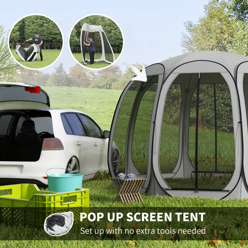 Outsunny 11' x 11.5' Screen Tent, Pop Up Camping Gazebo with Portable Carry Bag and 2 Doors, Grey