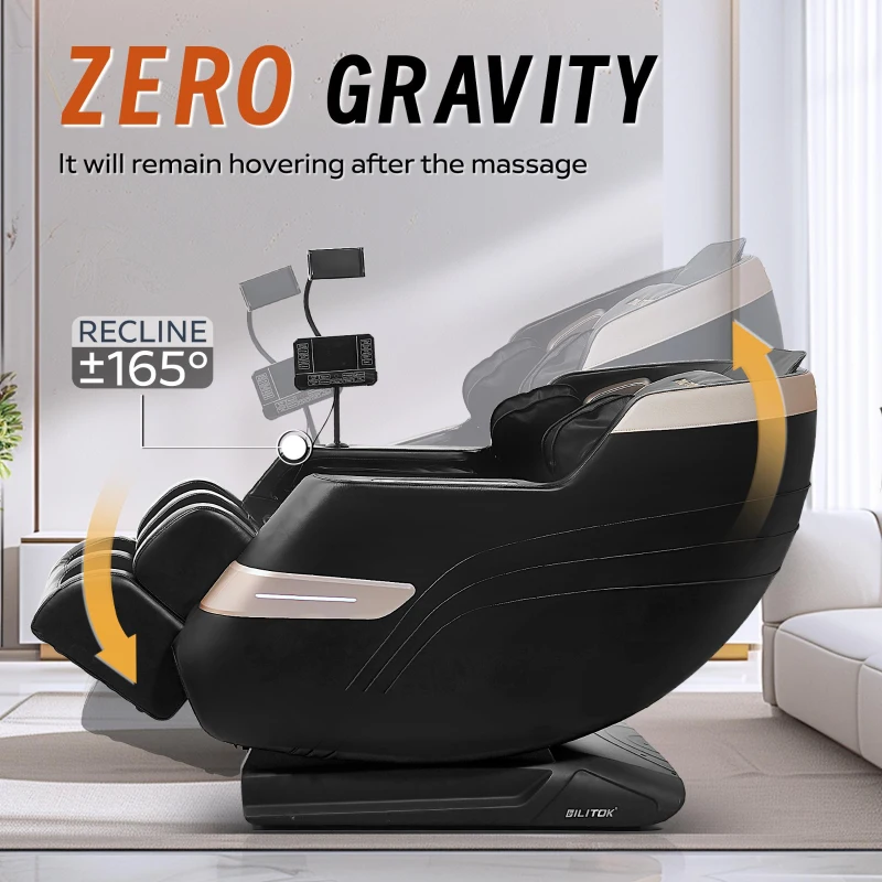 Massage Chair Recliner with Zero Gravity, Full Body Air Pressure, Automatic Modes, Heating Function, Bluetooth Audio, 55" D x 27.5" W x 47" H, Black