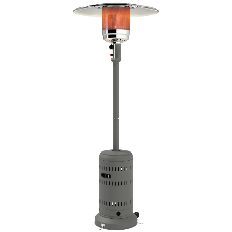 Outsunny 48000 BTU Portable Outdoor Propane Heater, Free Standing Adjustable Patio Gas Heater with Tip-over Protection and Wheels for Garden, 32.3" x 32.3" x 87.8", Grey