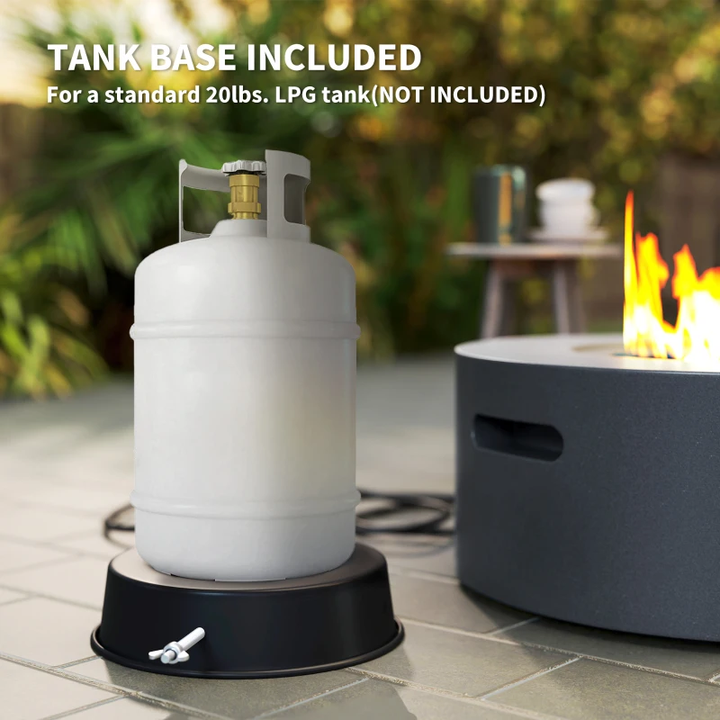 Outsunny 30" Round Propane Fire Pit Table 50,000 BTU Outdoor Gas Fire Table with Waterproof Cover, Decorative Glass Rocks, Tank Holder, Grey