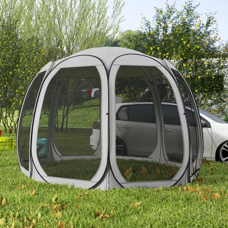 Outsunny 11' x 11.5' Screen Tent, Pop Up Camping Gazebo with Portable Carry Bag and 2 Doors, Grey