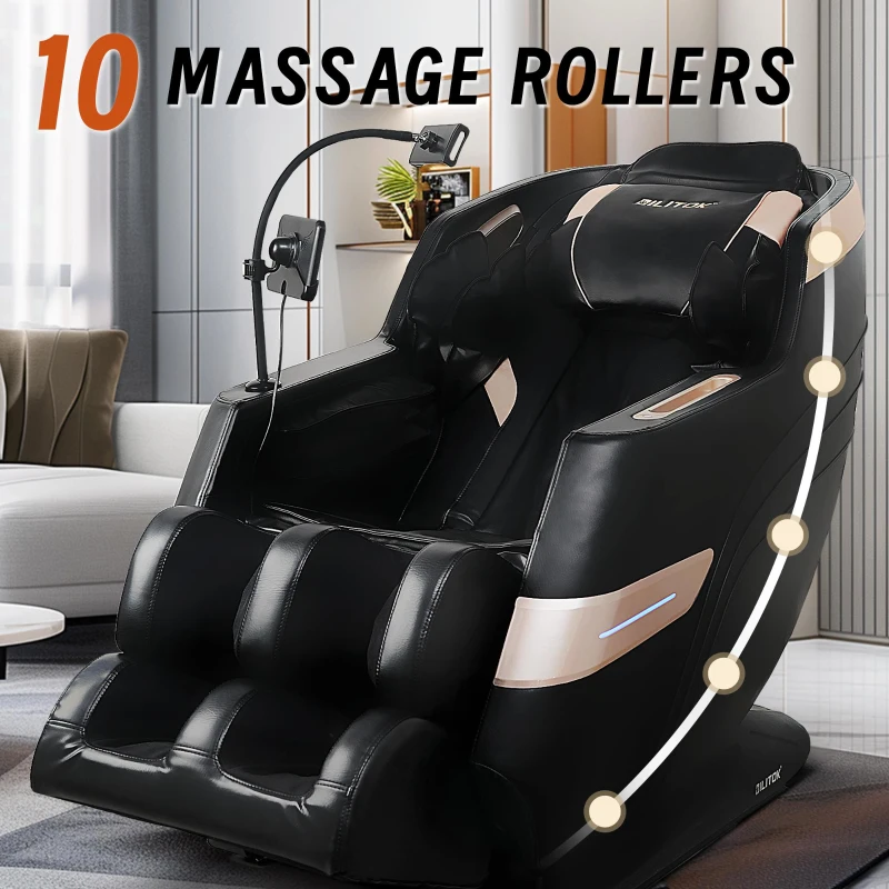 Massage Chair Recliner with Zero Gravity, Full Body Air Pressure, Automatic Modes, Heating Function, Bluetooth Audio, 55" D x 27.5" W x 47" H, Black