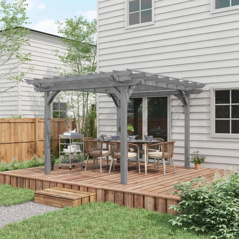 Outsunny 12' x 10' Wooden Pergola, Outdoor Grape Gazebo for Garden, Patio, Backyard, Deck, Gray