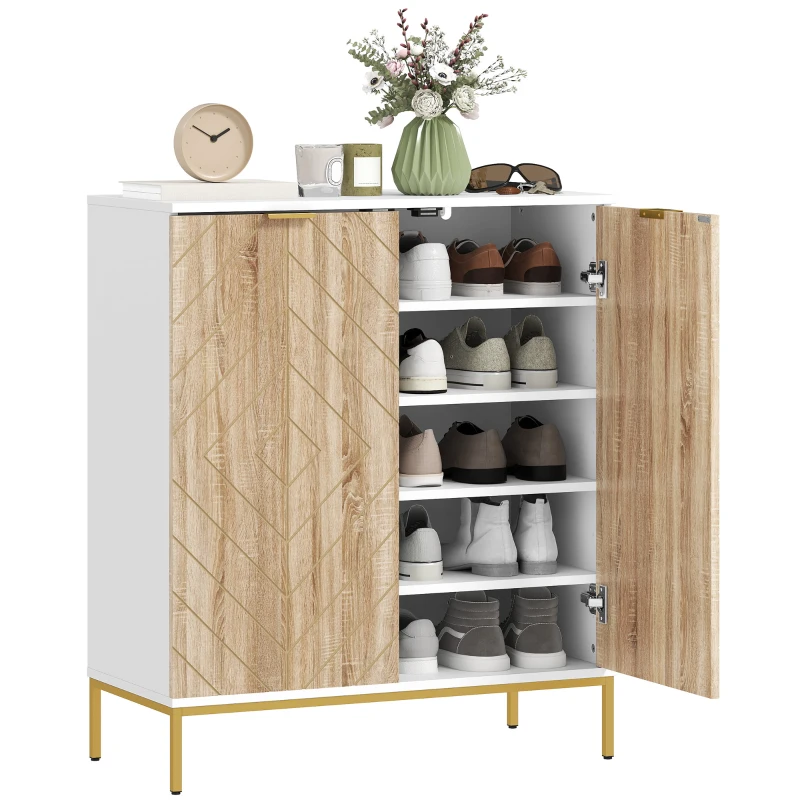 HOMCOM Shoe Storage Cabinet for 15 Pairs, Freestanding Shoe Cabinet with Doors and Adjustable Shelves for Hallway, White