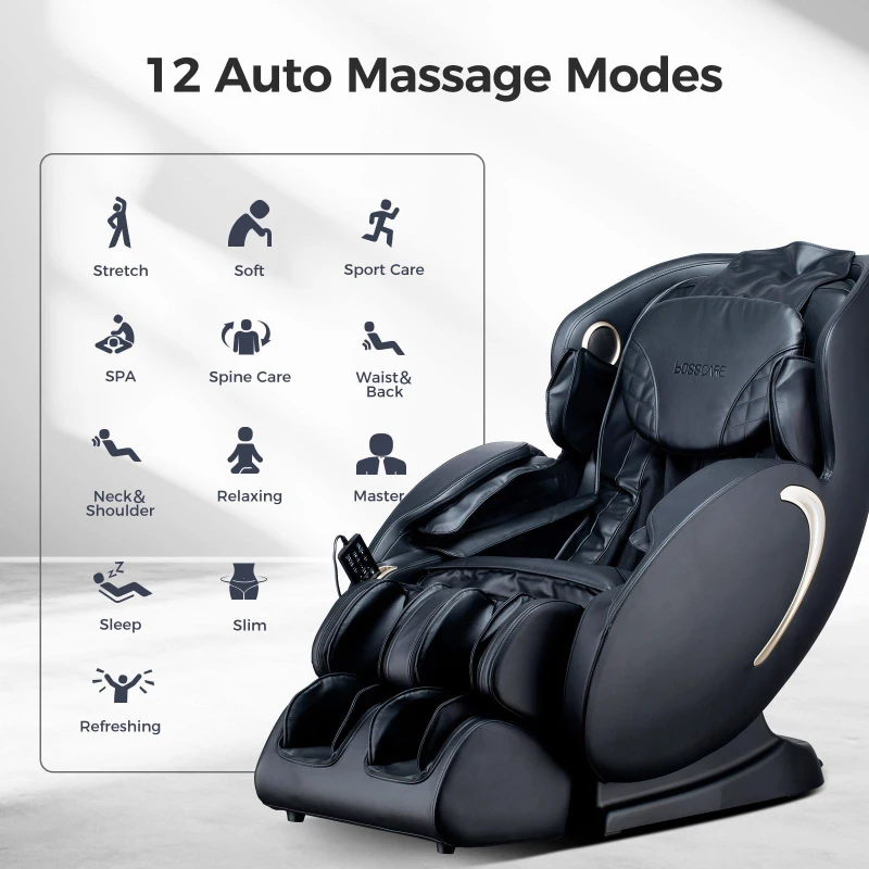 BOSSCARE 3D Zero Gravity Massage Chair with Voice and App Control, Back Heating, Full Body Shiatsu Recliner, 52" L x 29" W x 43" H, Black