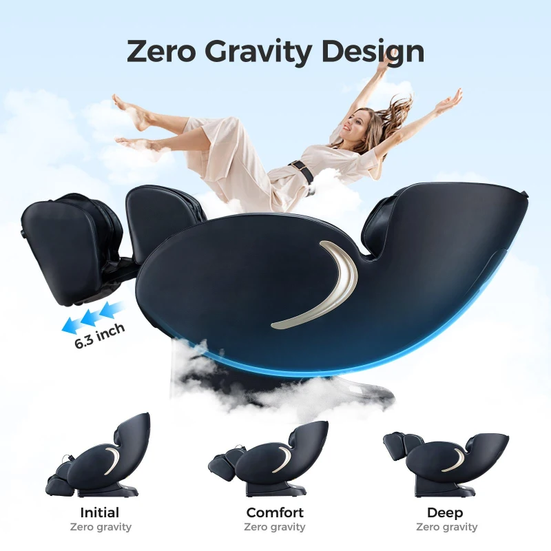 BOSSCARE 3D Zero Gravity Massage Chair with Voice and App Control, Back Heating, Full Body Shiatsu Recliner, 52" L x 29" W x 43" H, Black