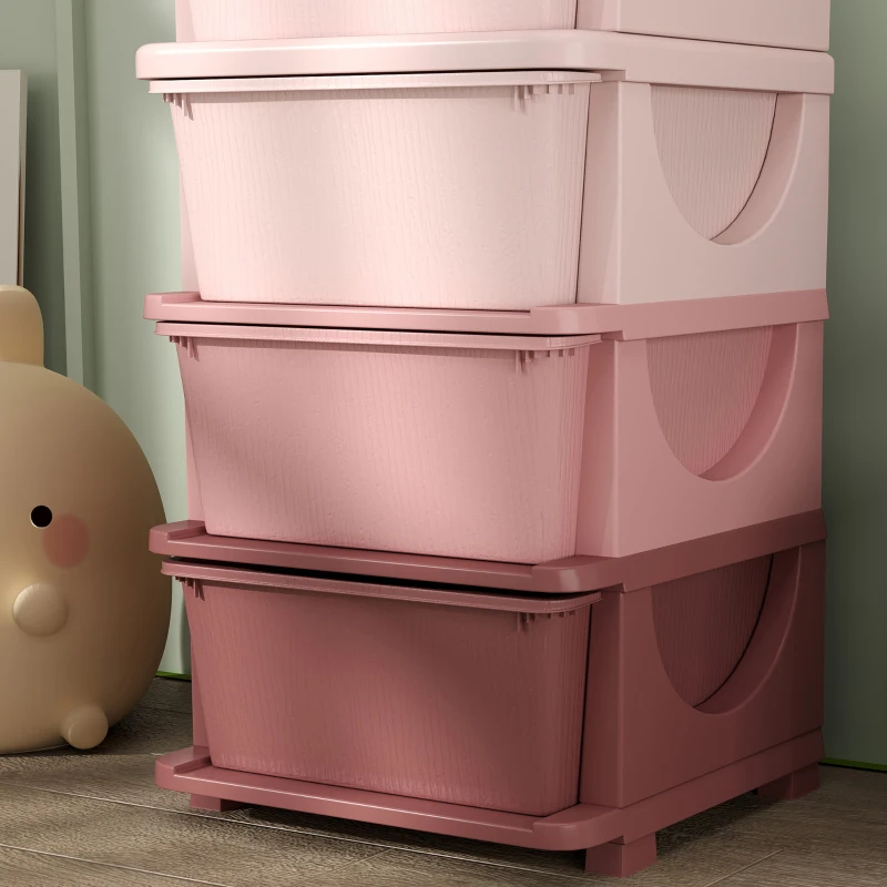 Qaba 4 Tier Kids Toy Organizer and Storage Bins with 4 Plastic Drawers, Pink