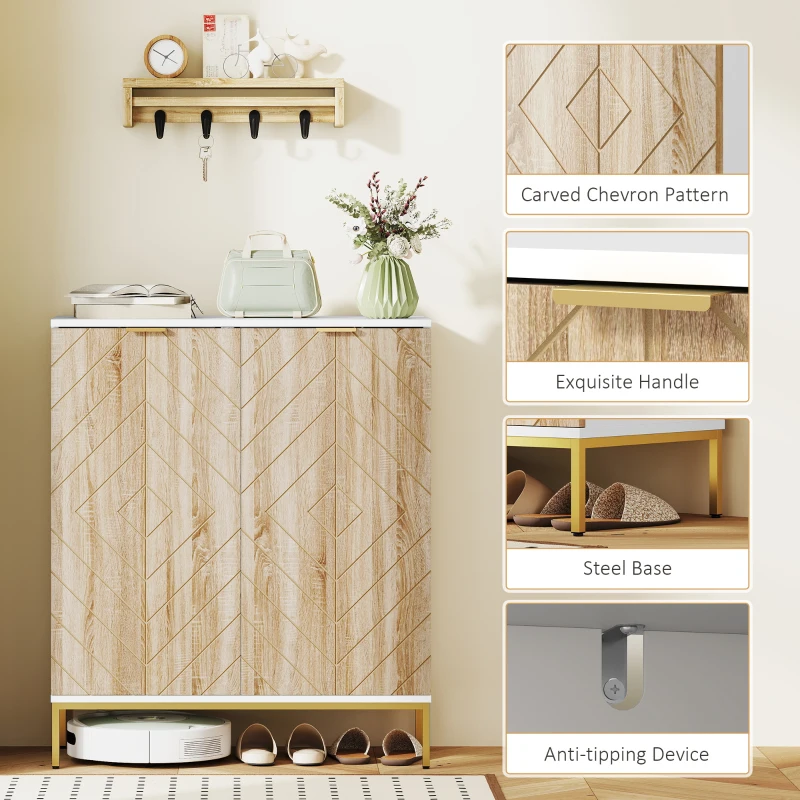 HOMCOM Shoe Storage Cabinet for 15 Pairs, Freestanding Shoe Cabinet with Doors and Adjustable Shelves for Hallway, White