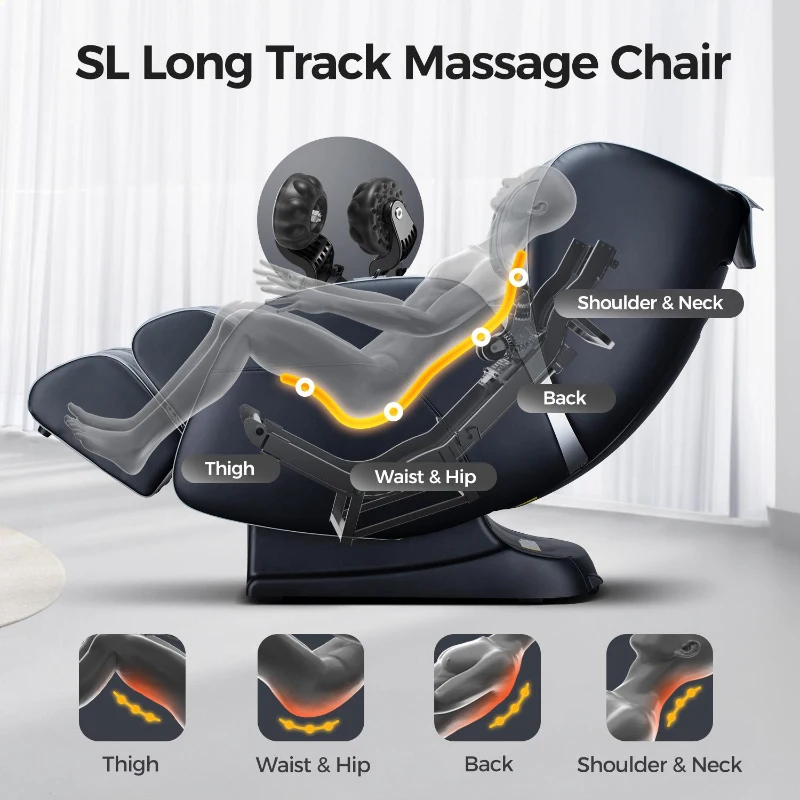 BOSSCARE 3D Shiatsu Zero Gravity Massage Chair with App and Bluetooth Control, Heated Back Full Body Recliner, 53" L x 29" W x 42.5" H, Black