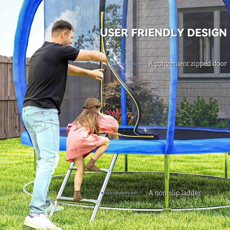 Soozier 8ft Trampoline Outdoor, ASTM Certified, with Circular Base, Enclosure Net, Ladder and Curved Poles