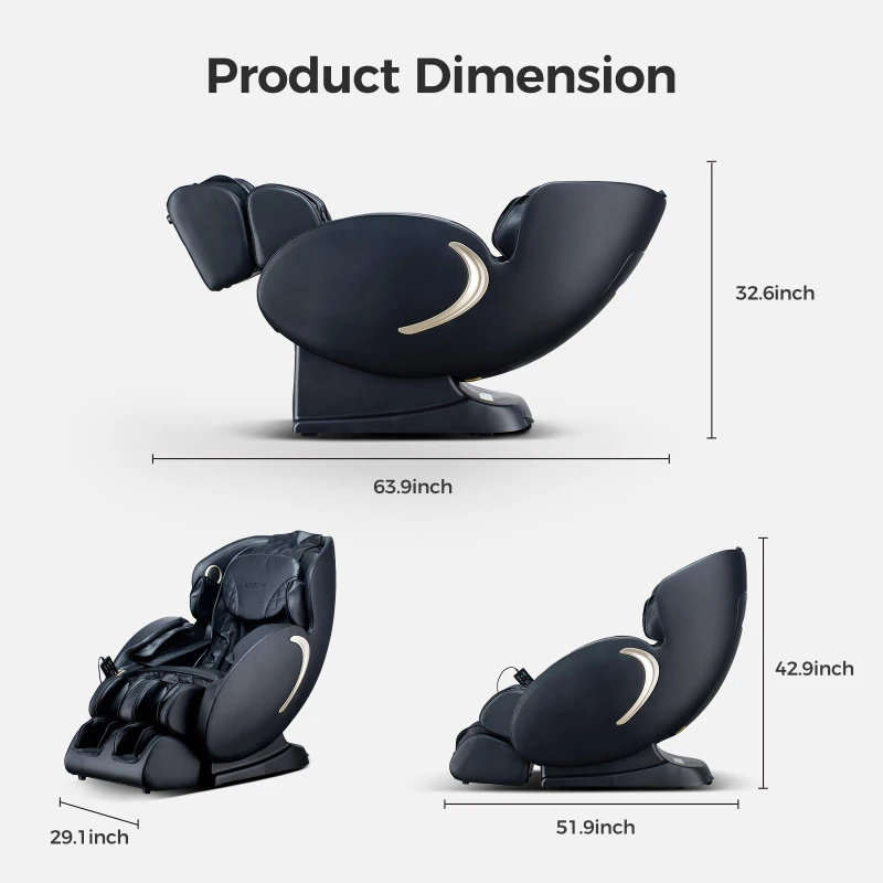BOSSCARE 3D Zero Gravity Massage Chair with Voice and App Control, Back Heating, Full Body Shiatsu Recliner, 52" L x 29" W x 43" H, Black