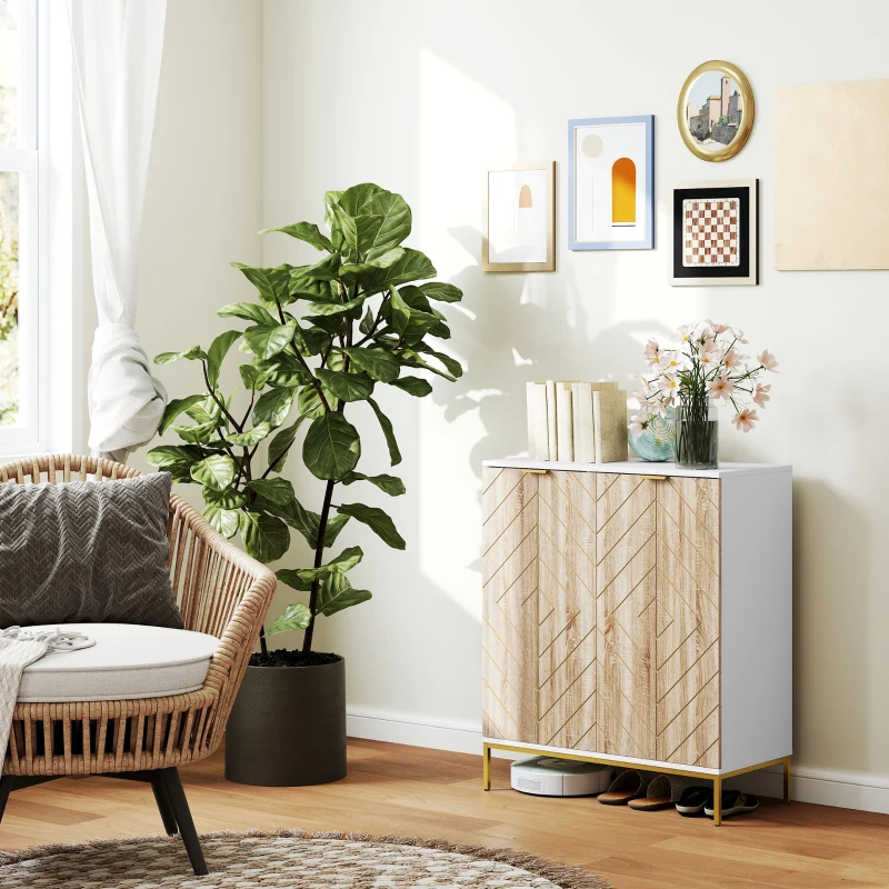 HOMCOM Shoe Storage Cabinet for 15 Pairs, Freestanding Shoe Cabinet with Doors and Adjustable Shelves for Hallway, White