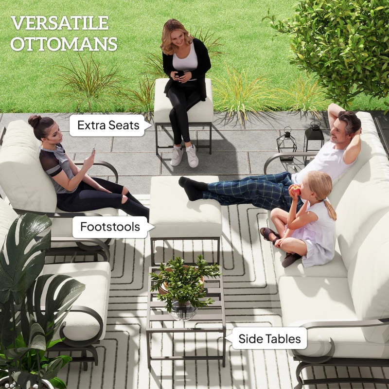 Outsunny 5 Piece Backyard Patio Furniture Set, Outdoor Furniture Set with 2 Rocking Chairs, 3-Seat Sofa, and 2 Ottomans, Beige