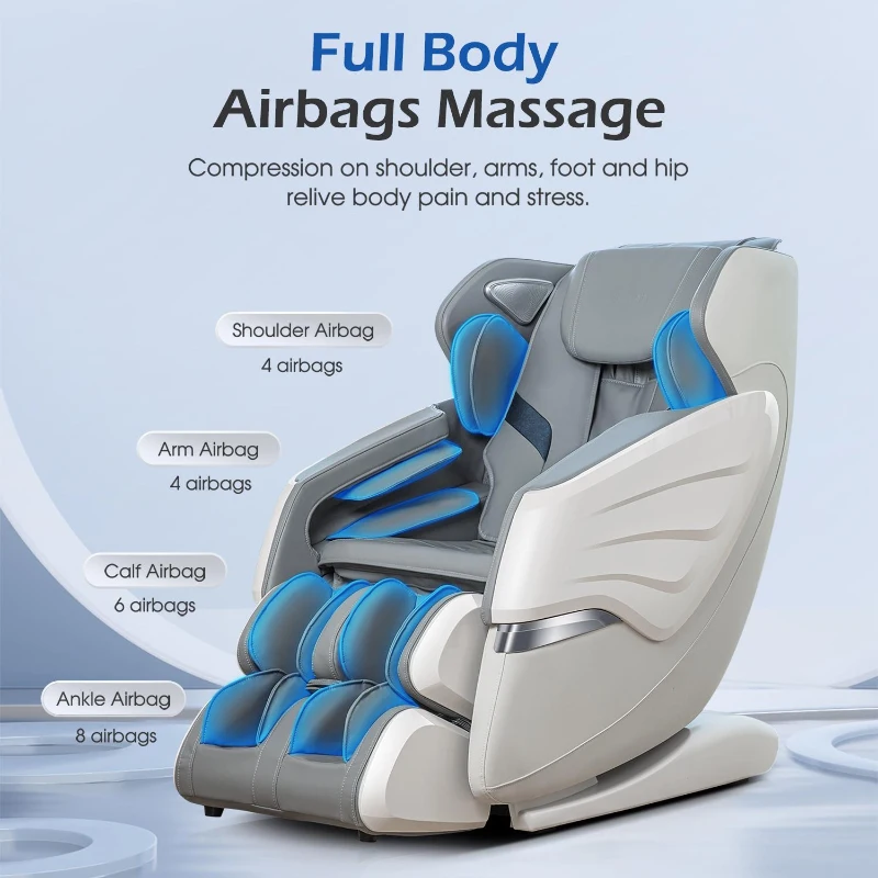 BOSSCARE Zero Gravity Massage Chair with Back Heating, 3D Massage Rollers, AI Voice, App Control Dual SL Track Full Body Recliner, Gray