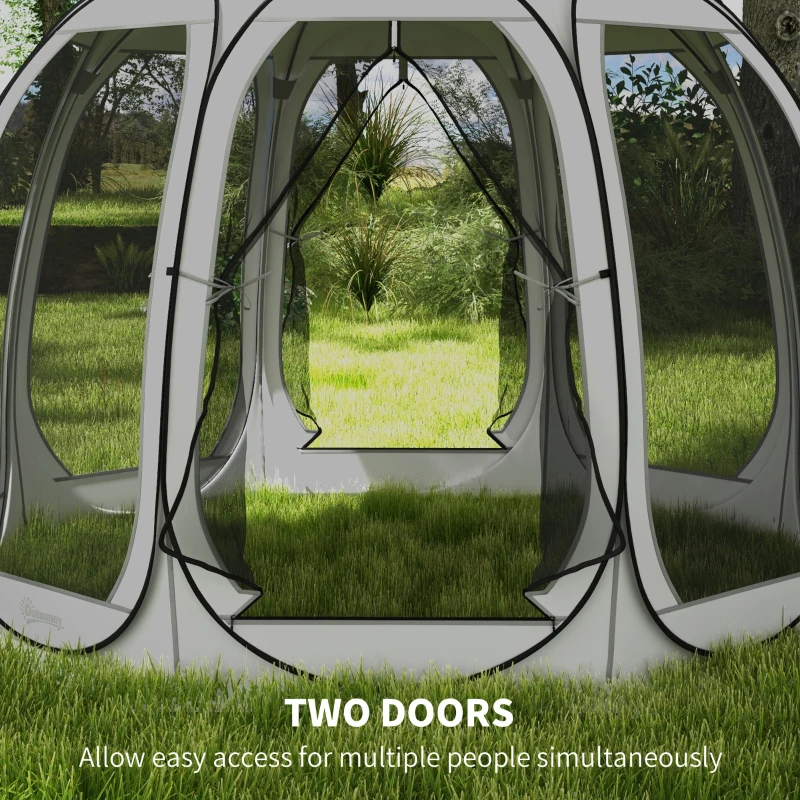 Outsunny 11' x 11.5' Screen Tent, Pop Up Camping Gazebo with Portable Carry Bag and 2 Doors, Grey