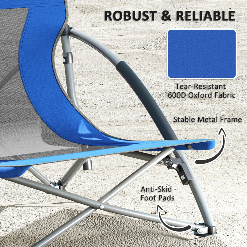 Outsunny Set of 2 Folding Beach Chairs with Mesh Back, Carry Bag and Cup Holder for Outdoor Camping Lawn Sports Picnic Dark Blue