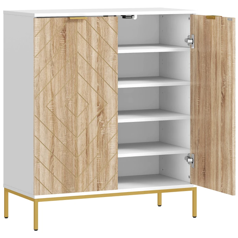 HOMCOM Shoe Storage Cabinet for 15 Pairs, Freestanding Shoe Cabinet with Doors and Adjustable Shelves for Hallway, White