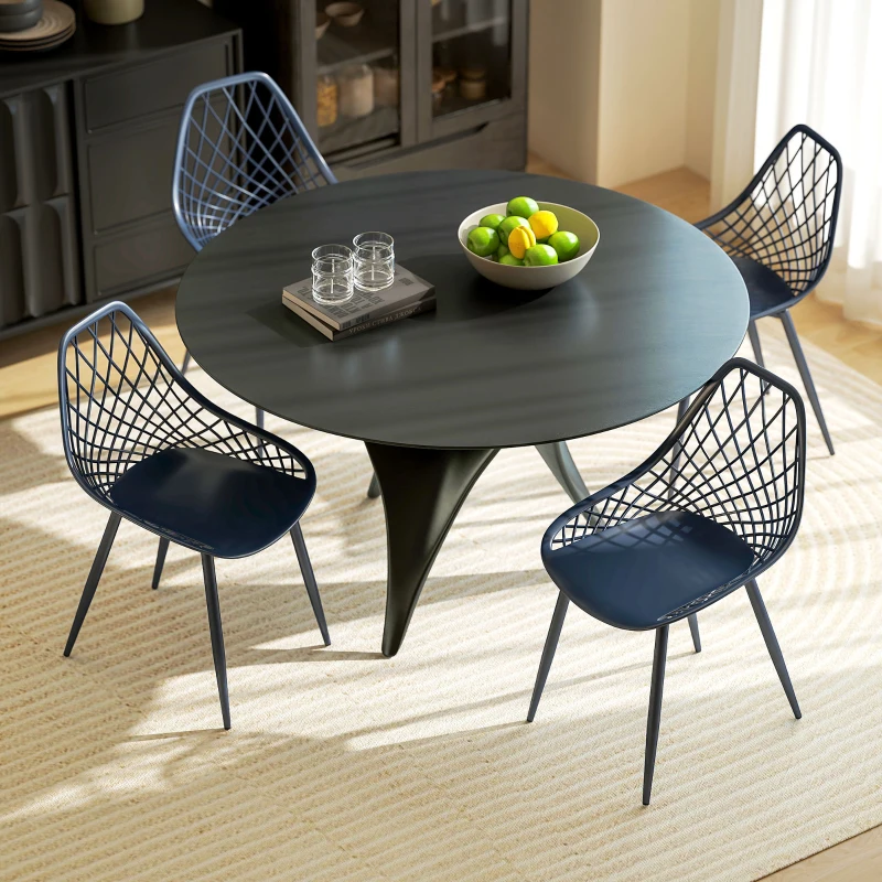 HOMCOM Modern Dining Chairs Set of 4, Plastic Kitchen Chairs with Hollow Backrest and Metal Legs for Living Dining Room, Blue