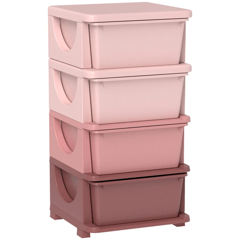 Qaba 4 Tier Kids Toy Organizer and Storage Bins with 4 Plastic Drawers, Pink