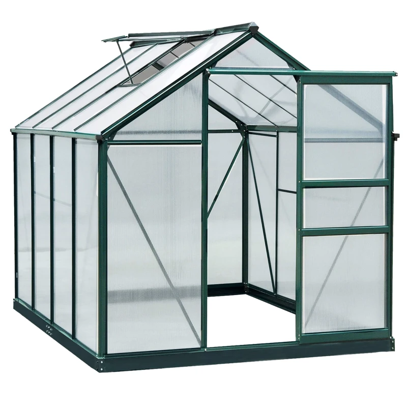 Outsunny 6' x 8' Outdoor Greenhouse with Rain Gutter and Roof Vent for Patio Backyard Dark Green