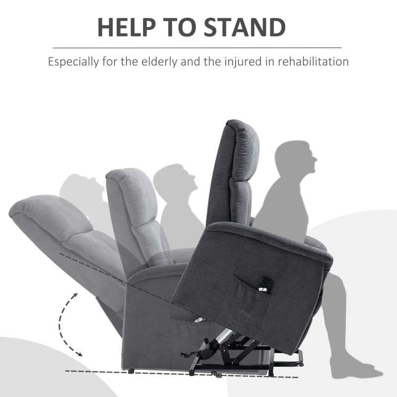 HOMCOM Power Lift Chair Electric Recliner Sofa for Elderly with Remote Control & Side Pocket for Living Room, Grey