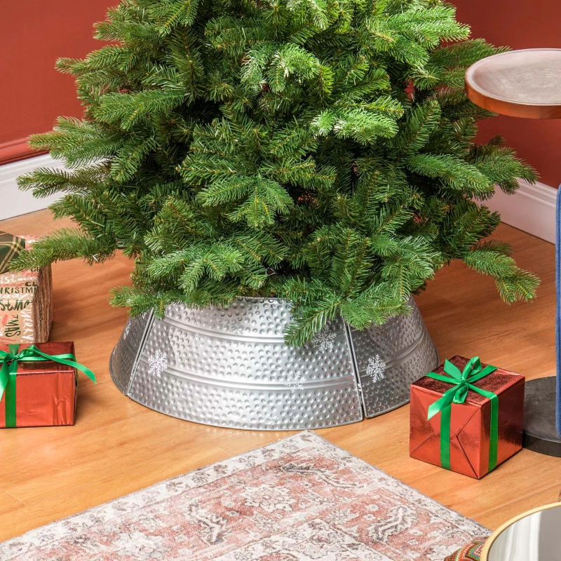 HOMCOM 26" Christmas Tree Base Cover, Christmas Tree Collar with Hollow Snowflake Pattern for Holiday, Party, Silver