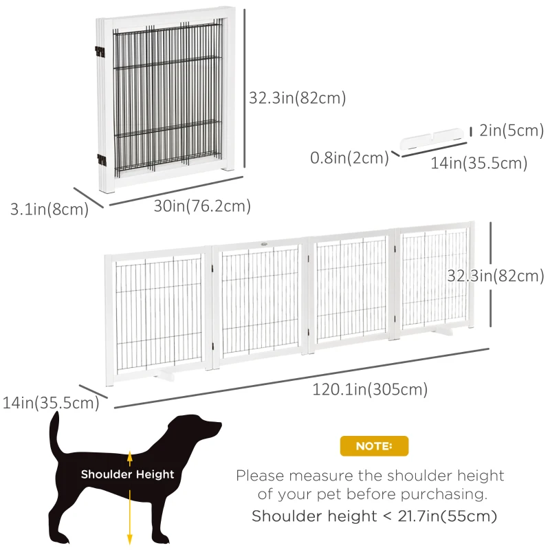 PawHut Wooden Dog Gate for Small & Medium Dogs 4 Panel w/ Support Feet Foldable Pet Fence for House Doorway White