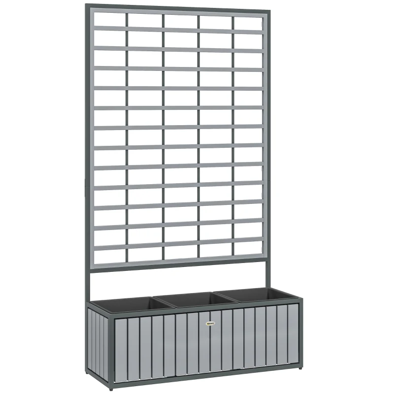 Outsunny Wooden Raised Garden Bed with Trellis, Removable Pots, for Backyard, Patio, Balcony, 29" x 11" x 52", Gray