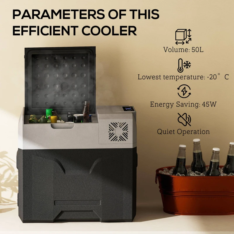 Outsunny 50 Liter Car Refrigerator Portable Freezer 12/24V Electric Cooler Box for Camping, Travel, Picnic, Down to -20℃