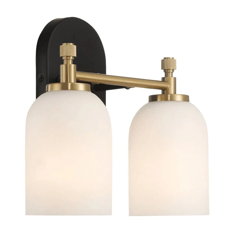 Vortex Two Lights Vanity Wall Sconce with White Frosted Glass, Traditional Style for Over Bathroom Mirror, 10.5" L x 5.5" W x 10" H, Gold+White