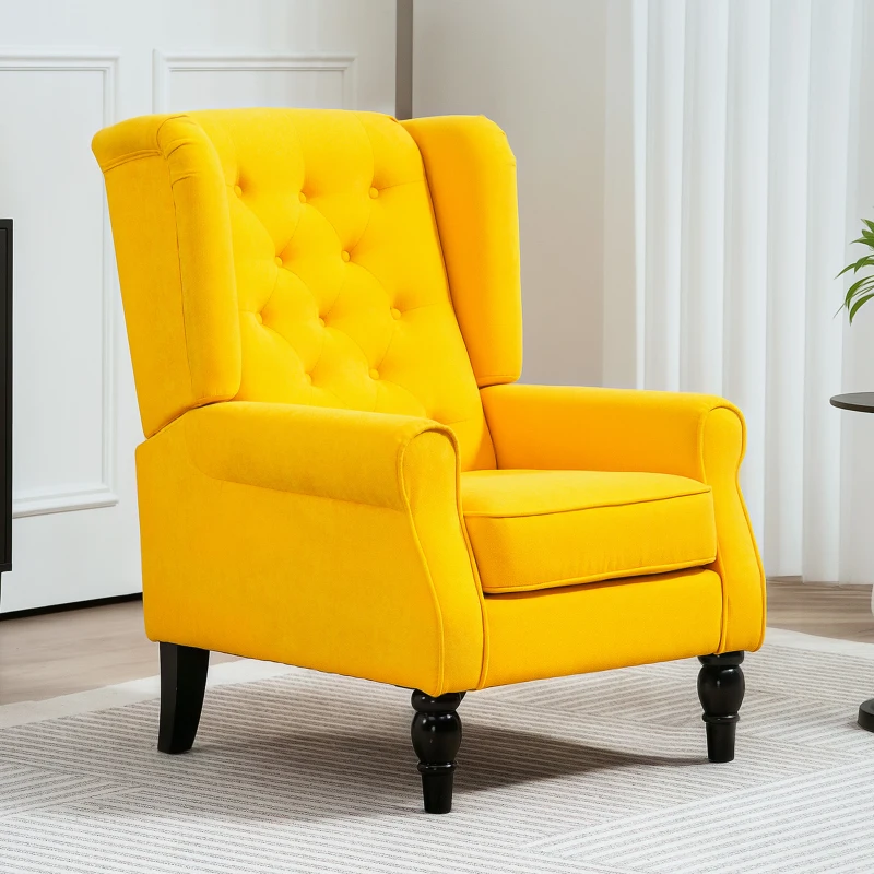 HOMCOM Wingback Accent Chair for Living Room, Button-Tufted Lounge Chair with Round Armrests and Wood Legs, Yellow