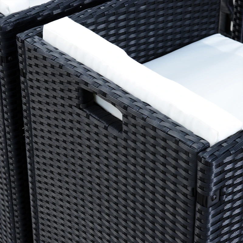 Outsunny 5 Pieces Wicker Patio Dining Set Outdoor Furniture Set with Removable Cushions, Glass Top Dining Table, PE Rattan Conversation Set for Garden Poolside Backyard, Cream