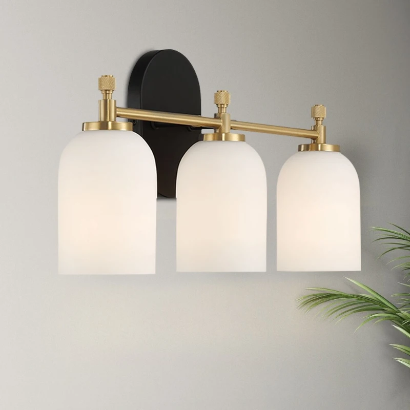 Meadows Three-Light Vanity Bathroom Wall Light with White Frosted Glass, Brushed Gold Finish, 20.5"W × 10.1"H × 5.5"E, Gold+White