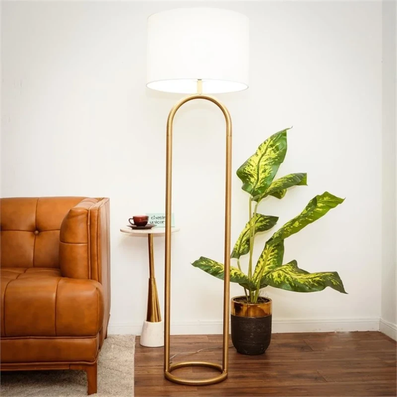 Vivid Brass Ring Base Floor Lamp with Large White Drum Shade, Elegant Design, 17" L x 17" W x 60" H, Antique Brass+White