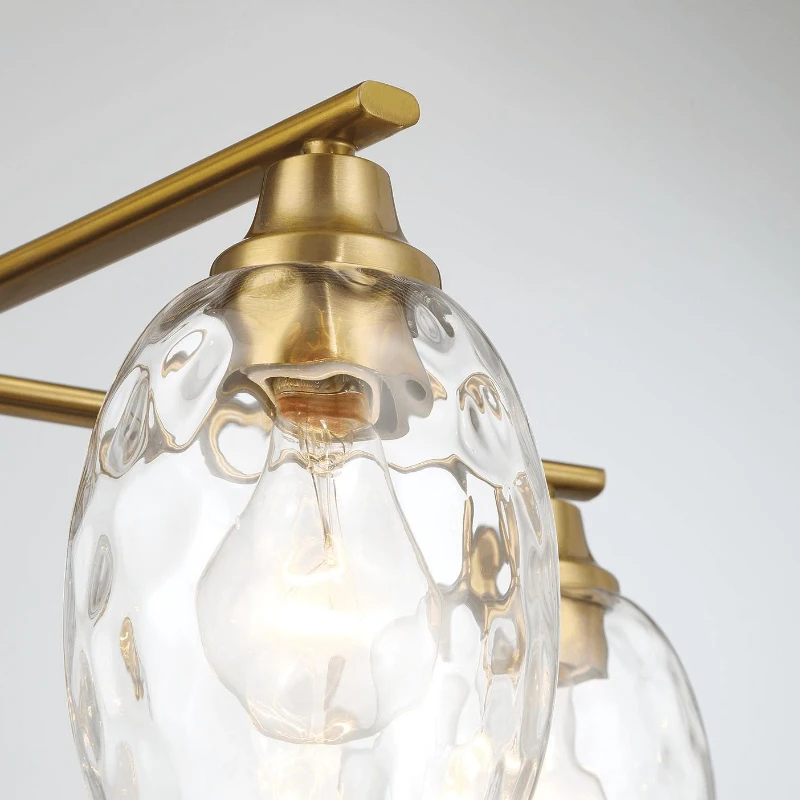 Elegance Five-Light Linear Arm Chandelier with Golden Brass Finish and Clear Water Glass, 24" L x 24" W x 20.5" H, Clear+Gold