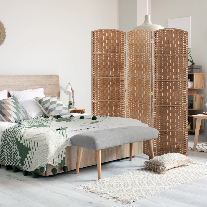 HOMCOM 6ft Folding Room Divider, 3 Panel Wall Partition with Wooden Frame for Bedroom, Home Office, Natural