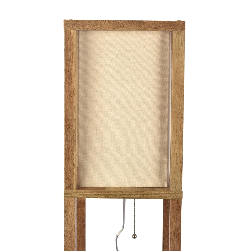 Pinnacle Shelf Floor Lamp with Built-in Shelves, Natural Wood and Long Shade, 10" L x 10" W x 62" H, Natural+White
