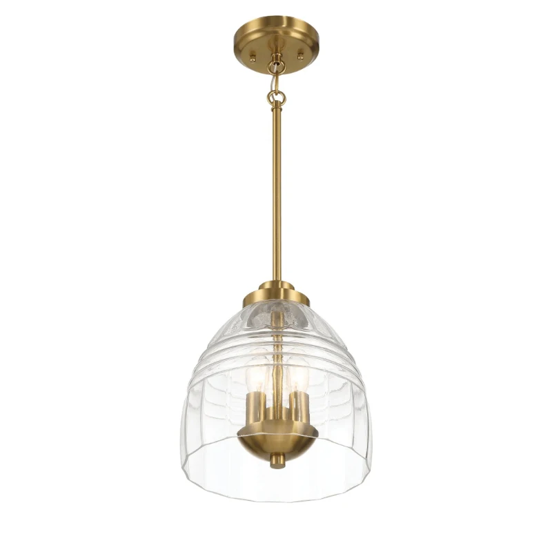 Three Candle Lights Chain Pendant with Clear Glass, Satin Brass Finish, Elegant Lighting Fixture for Home Decor, 10" L x 10" W x 11" H, Clear+Gold