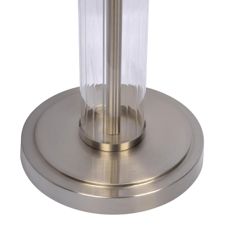 Nimbus Brushed Nickel Floor Lamp with 3-Way Rotary Switch, Clear Glass Body, Metal Base, 18" L x 18" W x 63" H, Silver Gray+White
