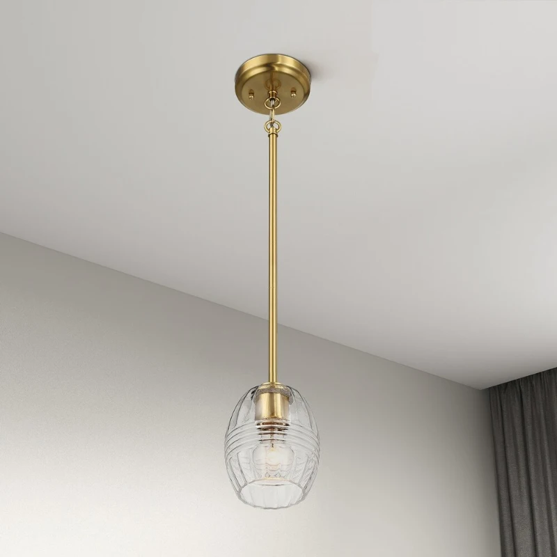 Single Pendant Chain Hanging Light with Clear Glass Shade, Satin Brass Finish, Ideal for Dining Room, Foyer, 5" L x 5" W x 7.5" H, Clear+Gold